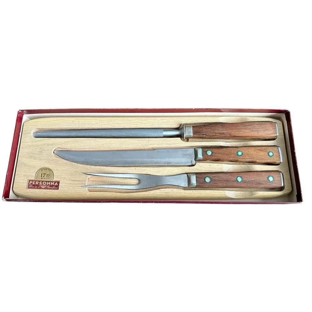 Personna Deluxe Game Carving Set Meat Cutting Vintage DA-489 Knife Fork Sharpen